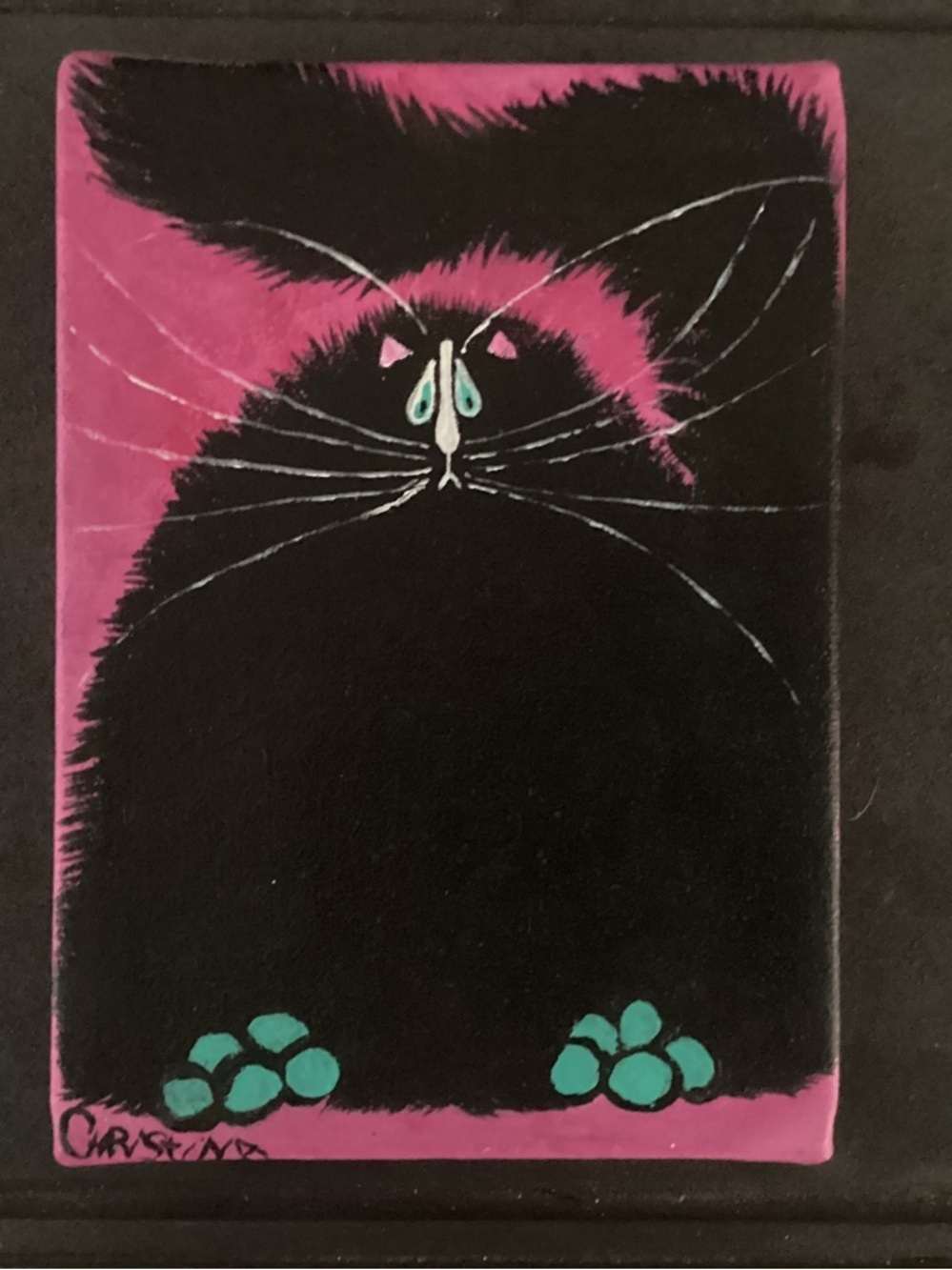Original acrylic cat painting by me. “Moi?” 
5 inches by 7 inches